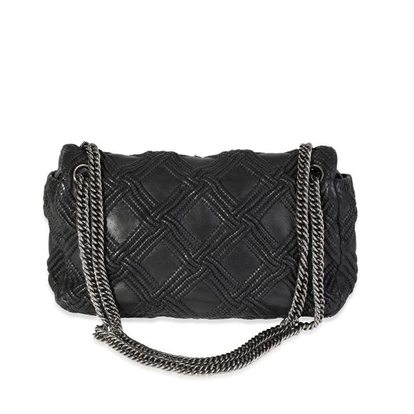 Chanel Black Woven Grid Leather Single Flap Bag - Picture 3 of 6